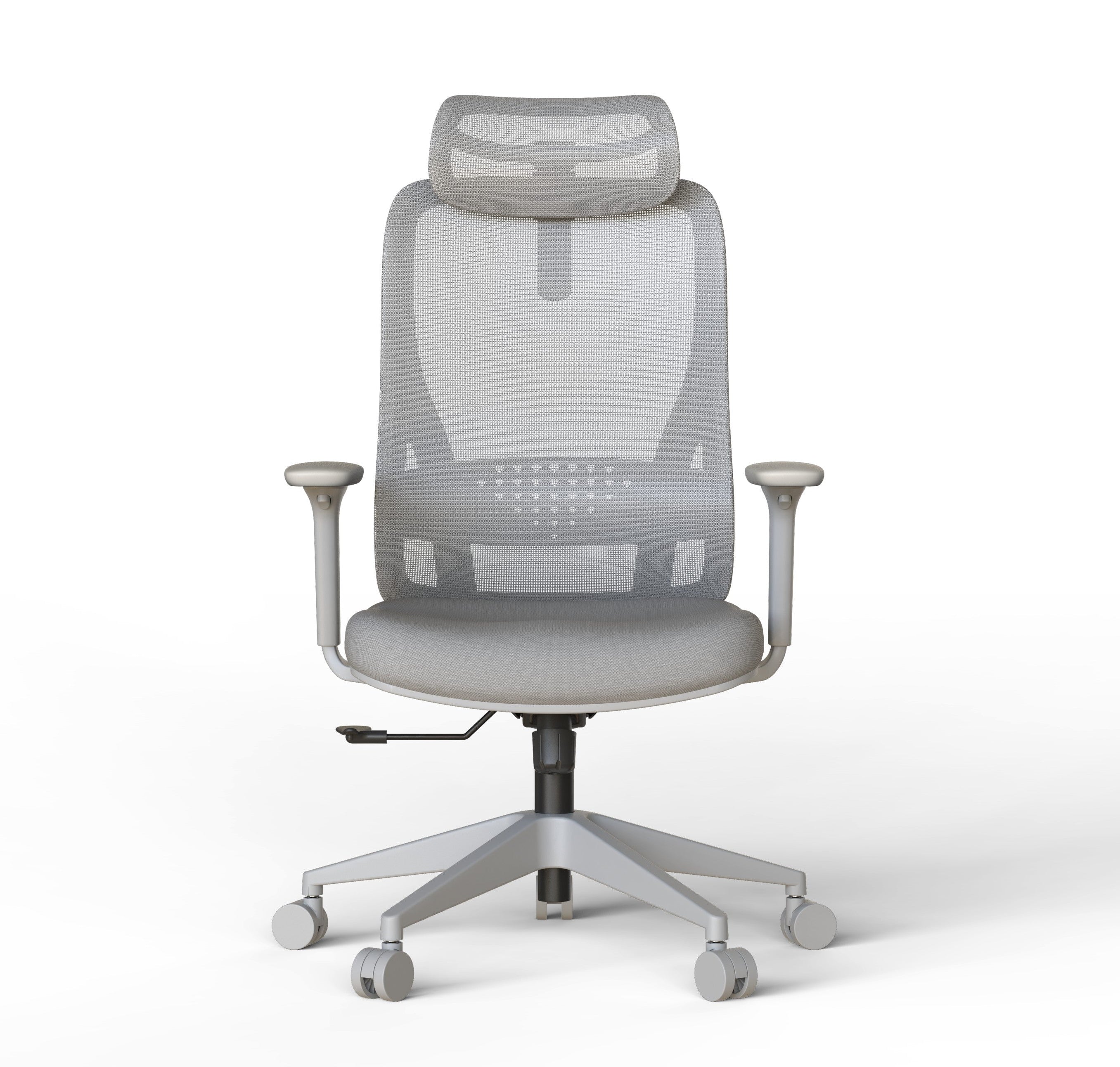 Gray office chair with mesh back on a white background