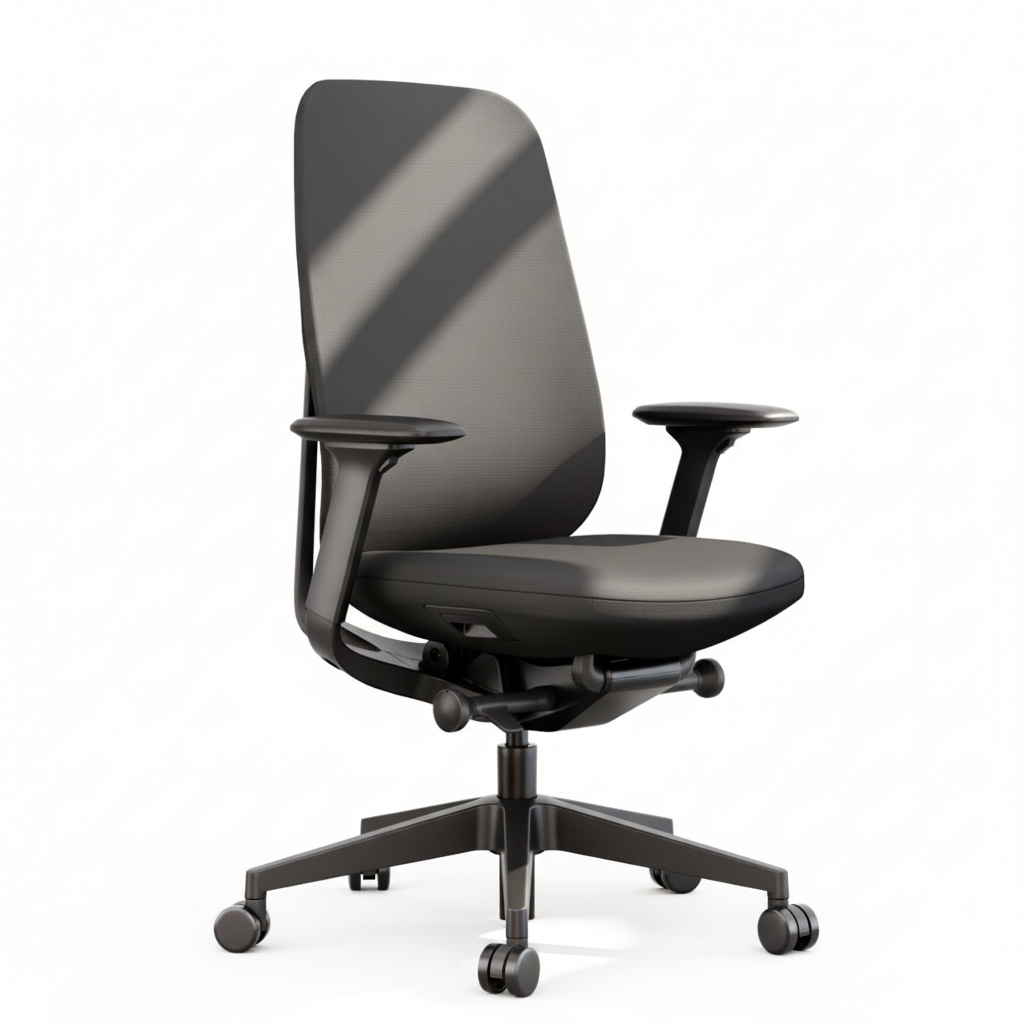 Black office chair with ergonomic design on a white background