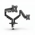 Black dual monitor stand on a white background