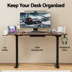 Artiss Electric Dual Motor Standing Desk with Cup & Headphone Holder – 140cm Walnut