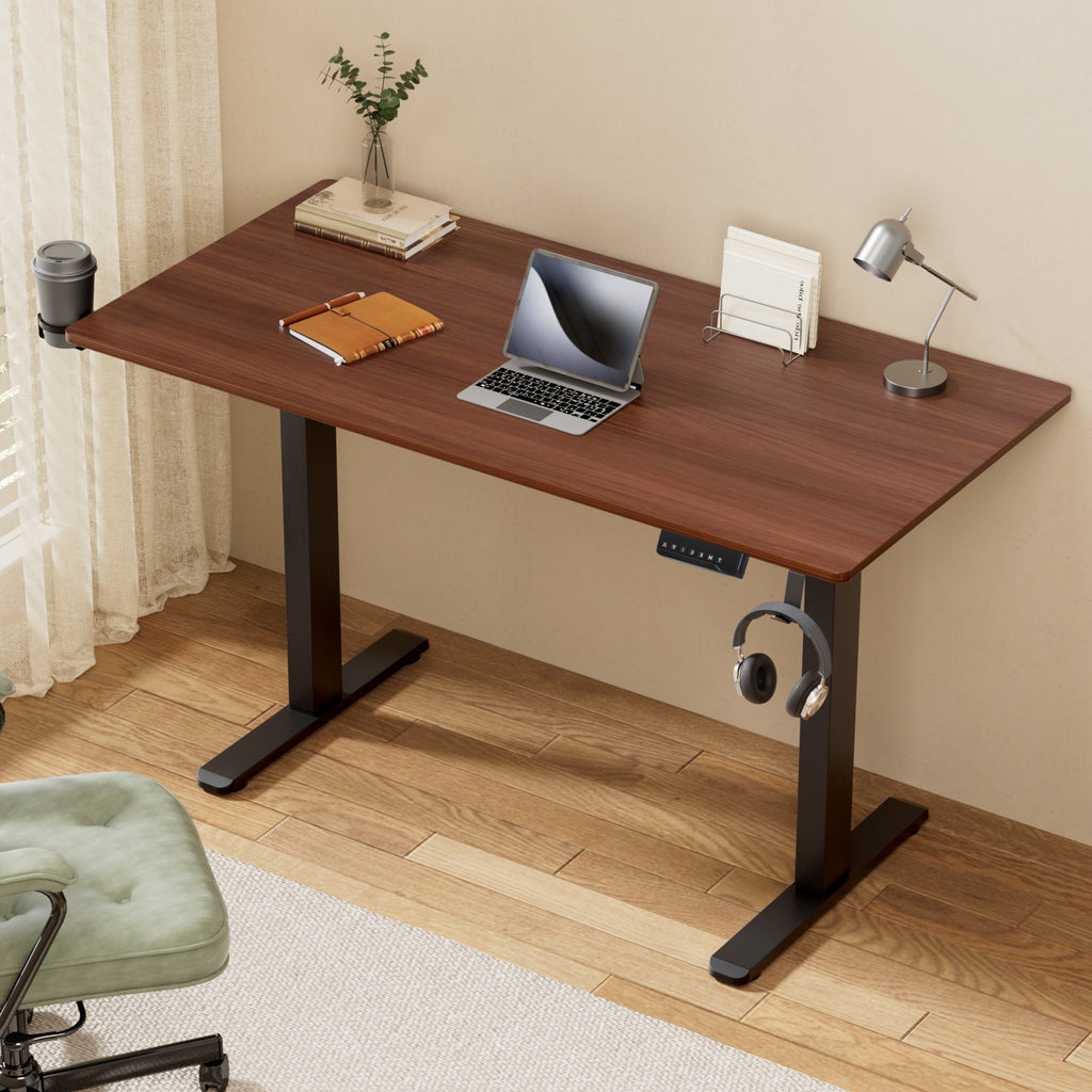Artiss Electric Dual Motor Standing Desk with Cup & Headphone Holder – 140cm Walnut