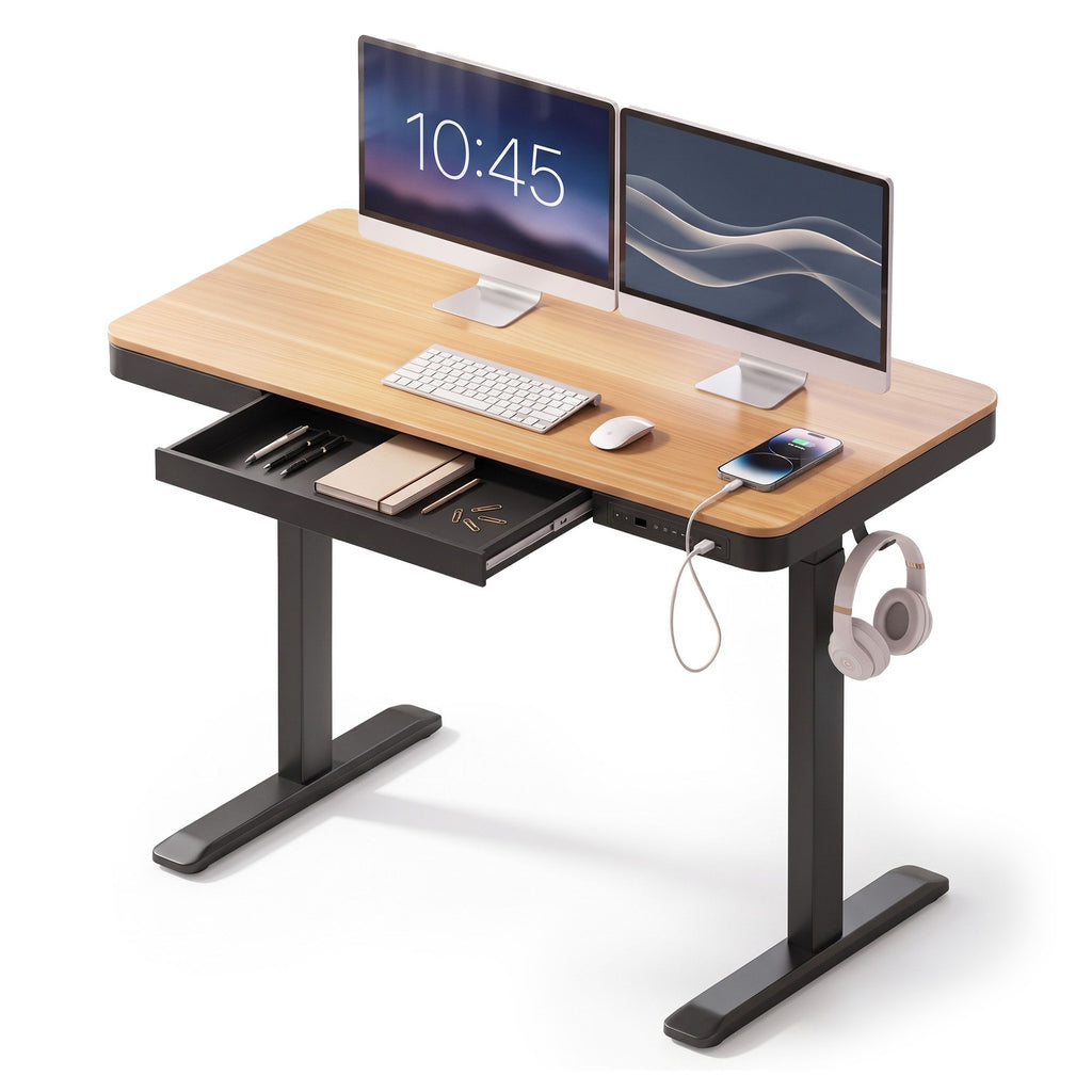 Artiss Electric Standing Desk with USB-C Charging, Drawer & Headphone Hook – 120cm Wood