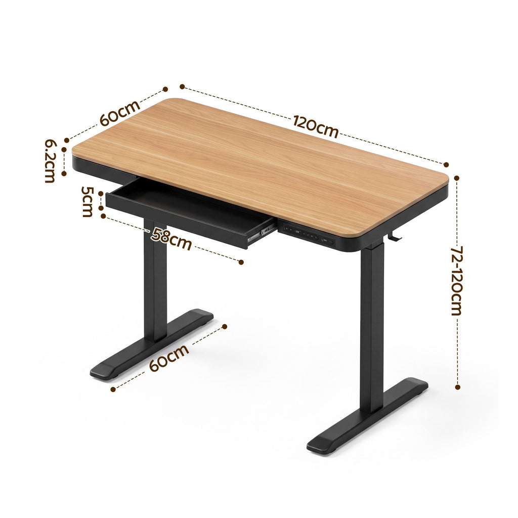 Artiss Electric Standing Desk with USB-C Charging, Drawer & Headphone Hook – 120cm Wood