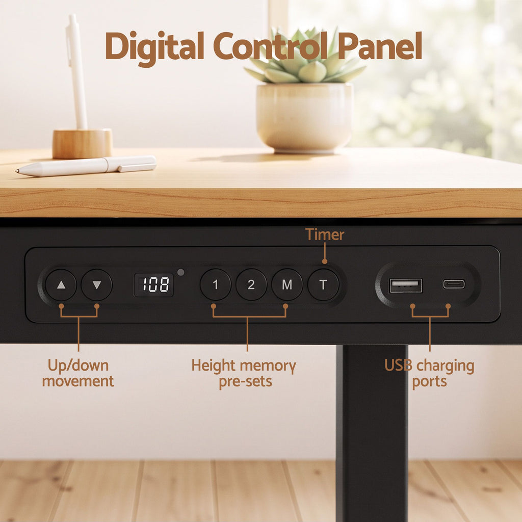 Artiss Electric Standing Desk with USB-C Charging, Drawer & Headphone Hook – 120cm Wood