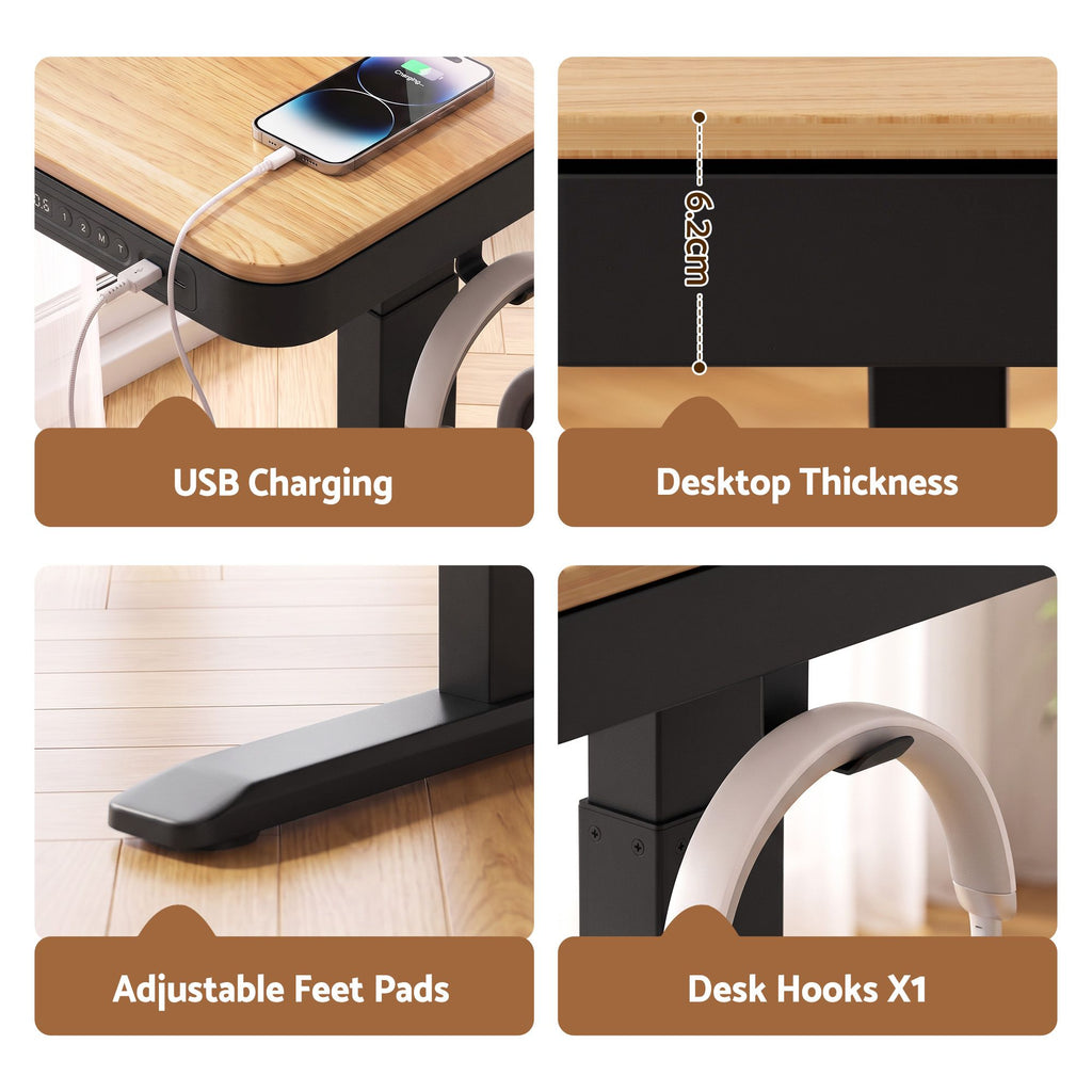 Artiss Electric Standing Desk with USB-C Charging, Drawer & Headphone Hook – 120cm Wood