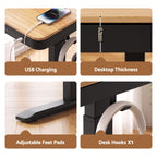 Artiss Electric Standing Desk with USB-C Charging, Drawer & Headphone Hook – 120cm Wood