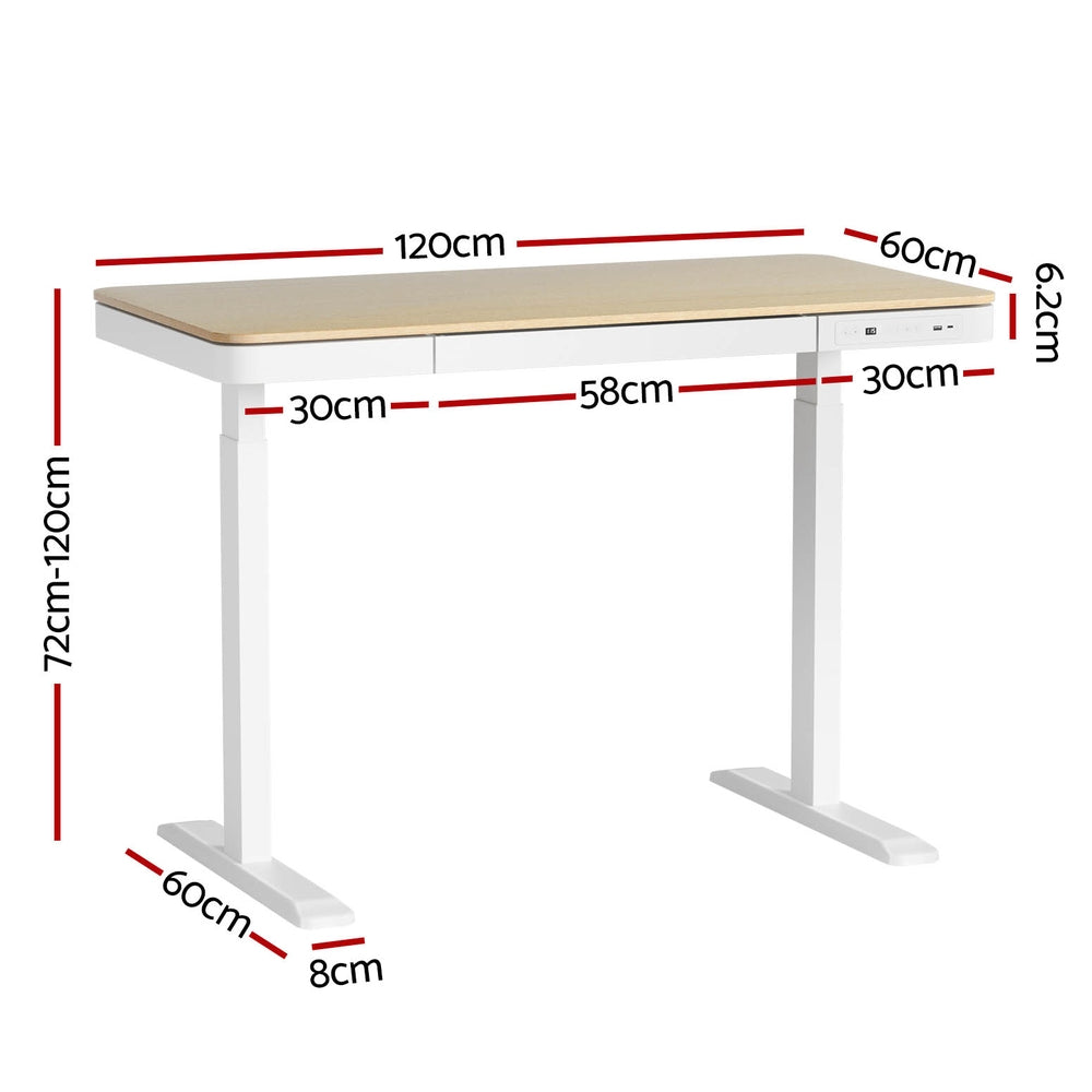 Artiss Electric Standing Desk with USB Charging & Drawer – 120cm Oak