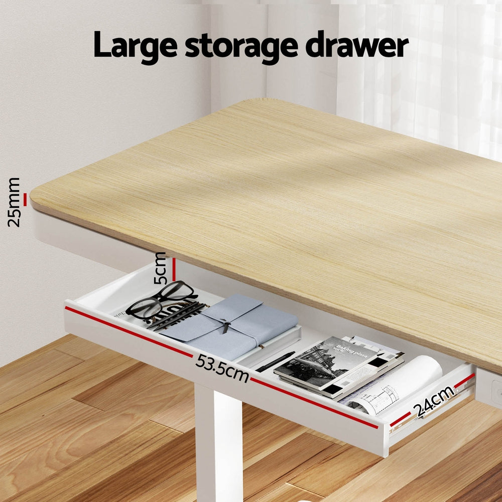 Artiss Electric Standing Desk with USB Charging & Drawer – 120cm Oak