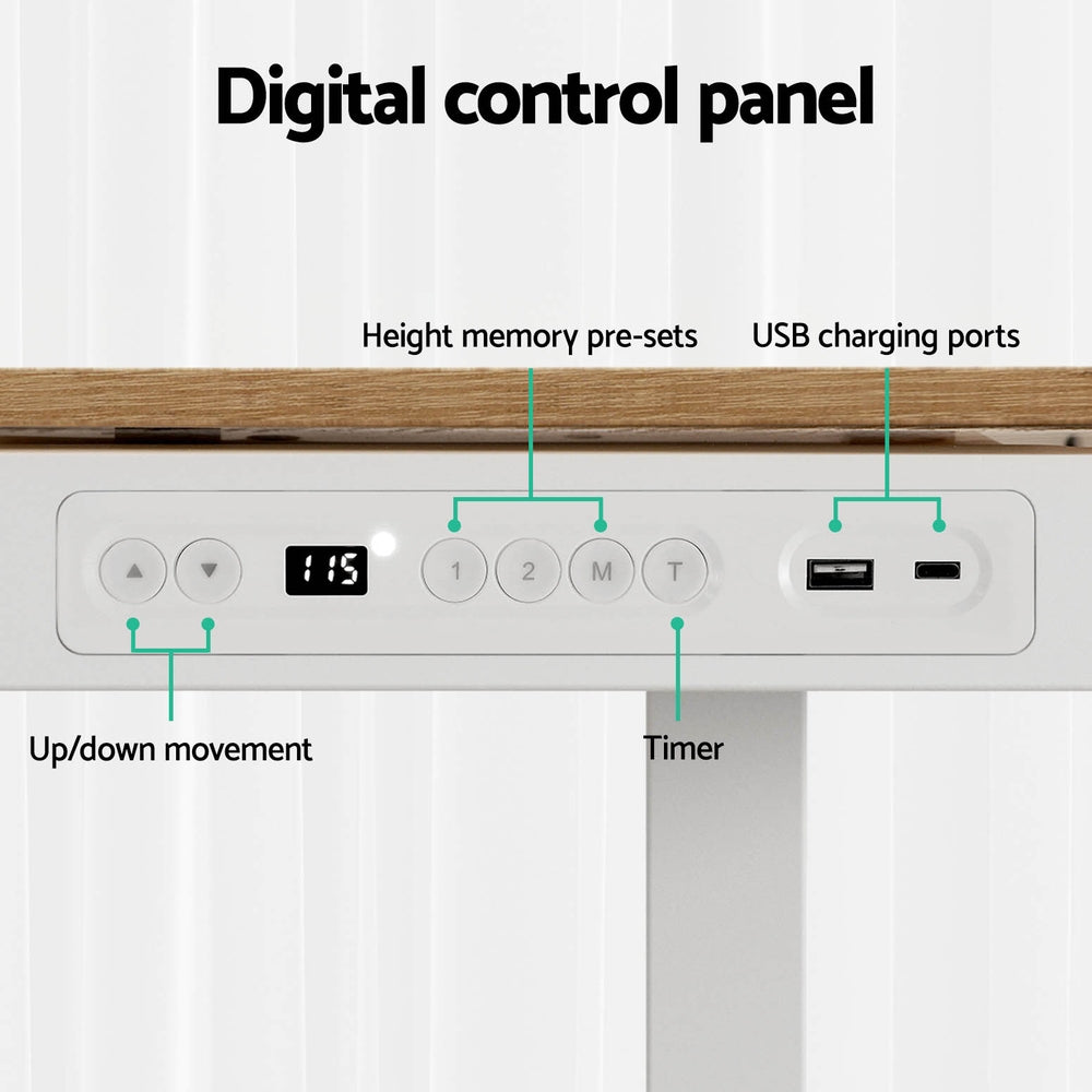 Artiss Electric Standing Desk with USB Charging & Drawer – 120cm Oak