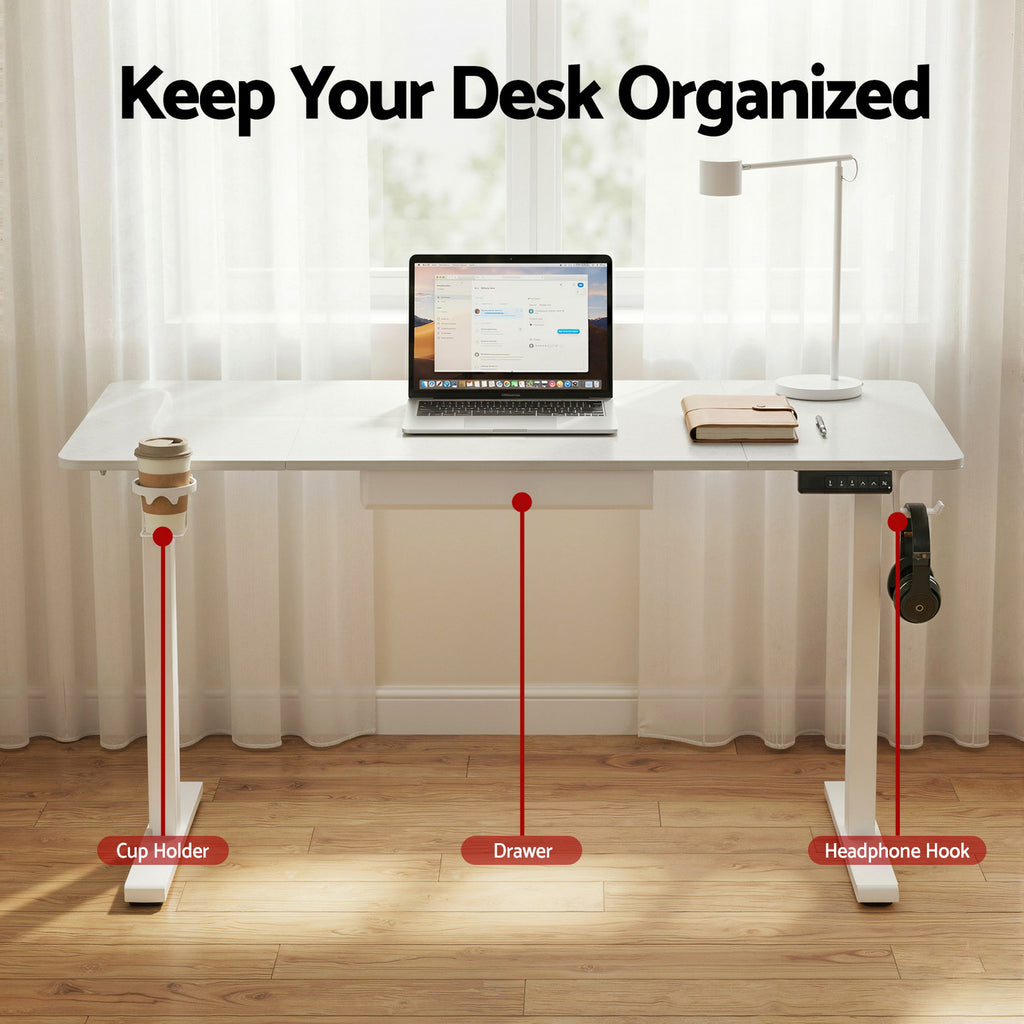 Artiss Electric Standing Desk with Drawer & Cable Management – 140cm White