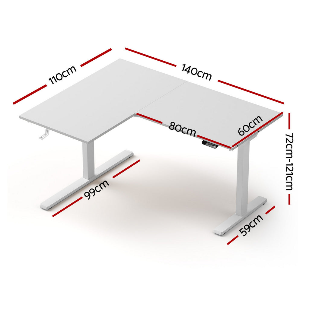 Artiss Electric Dual Motor L-Shaped Standing Desk - White