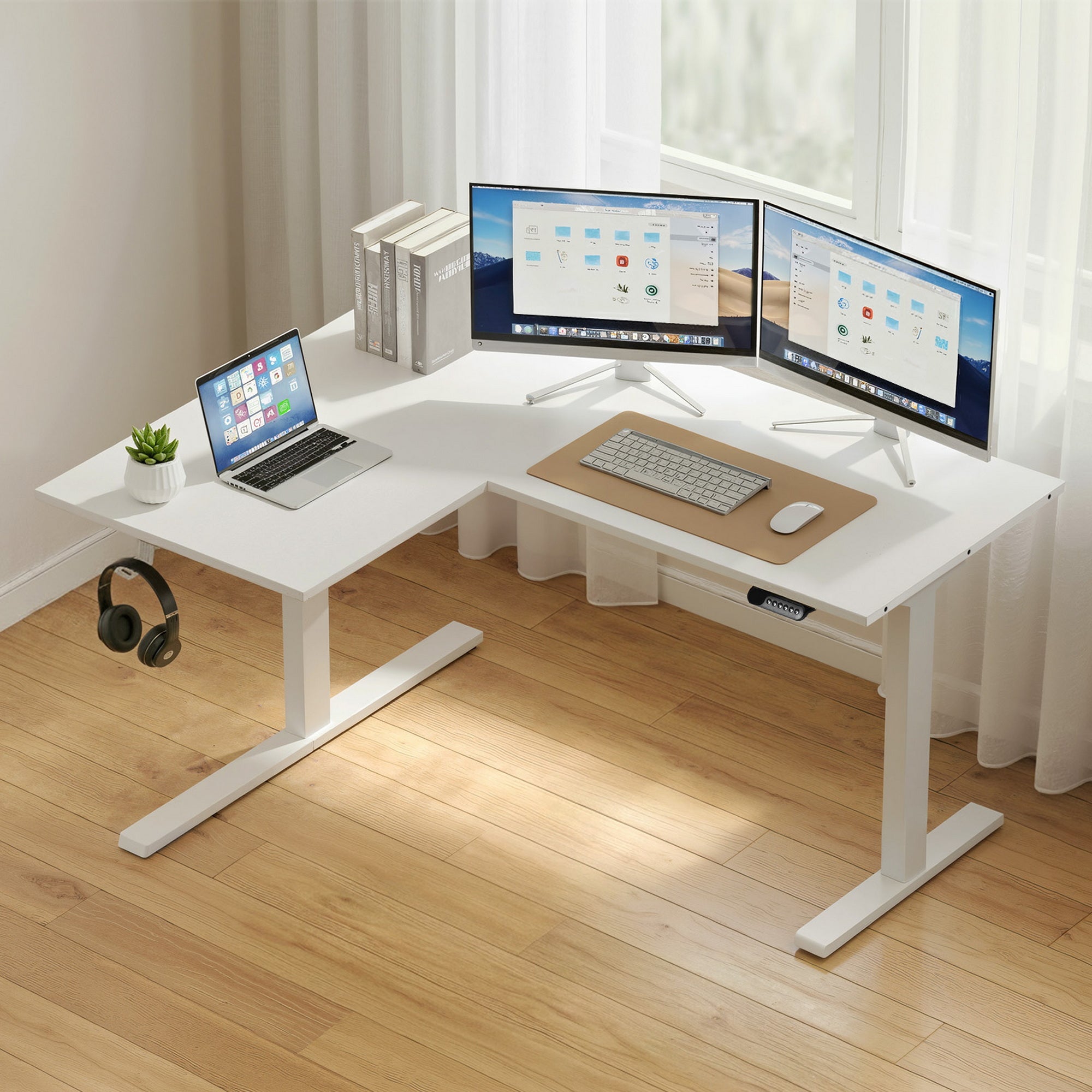 Artiss Electric Dual Motor L-Shaped Standing Desk - White