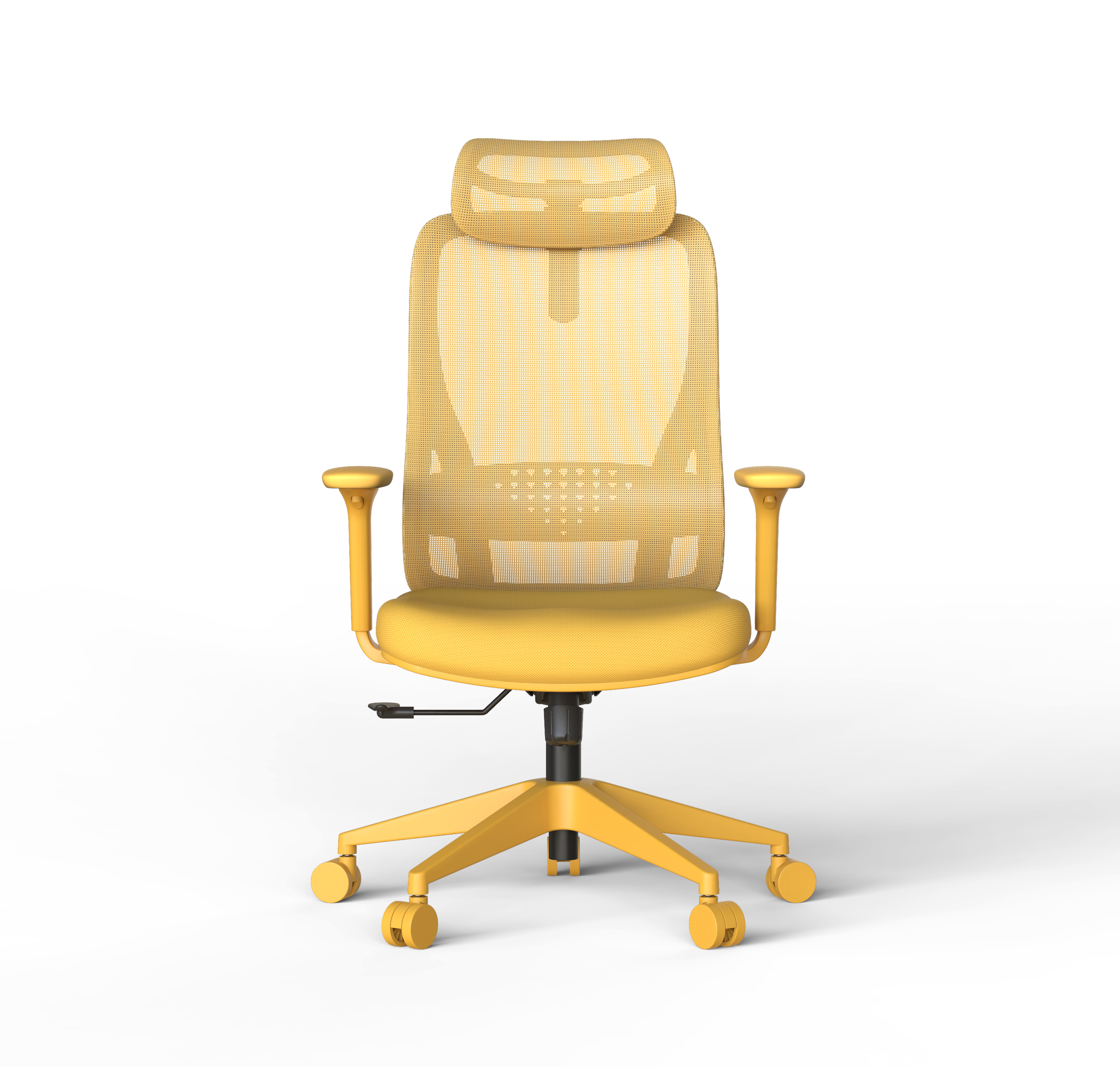 Yellow office chair with headrest on a white background