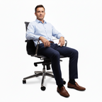 Man sitting on a chair against a white background