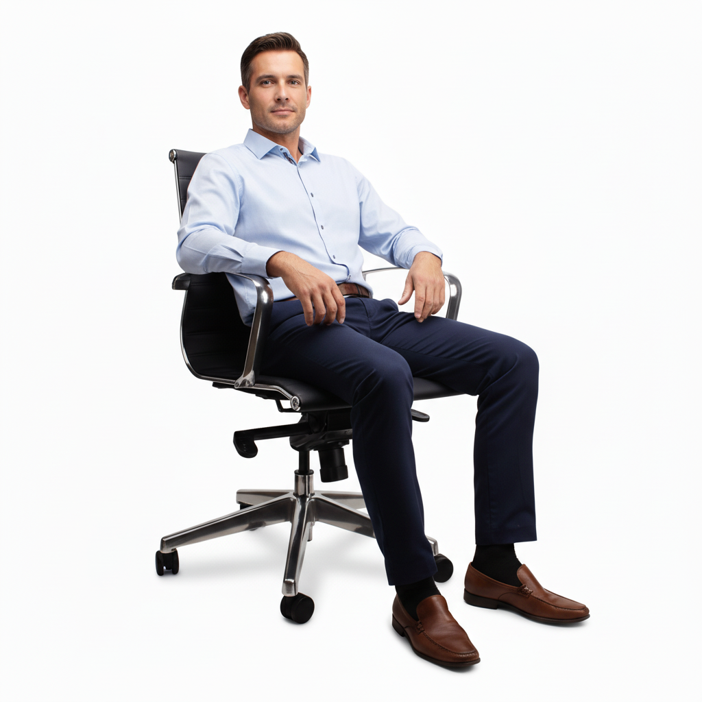 Man sitting on a chair against a white background