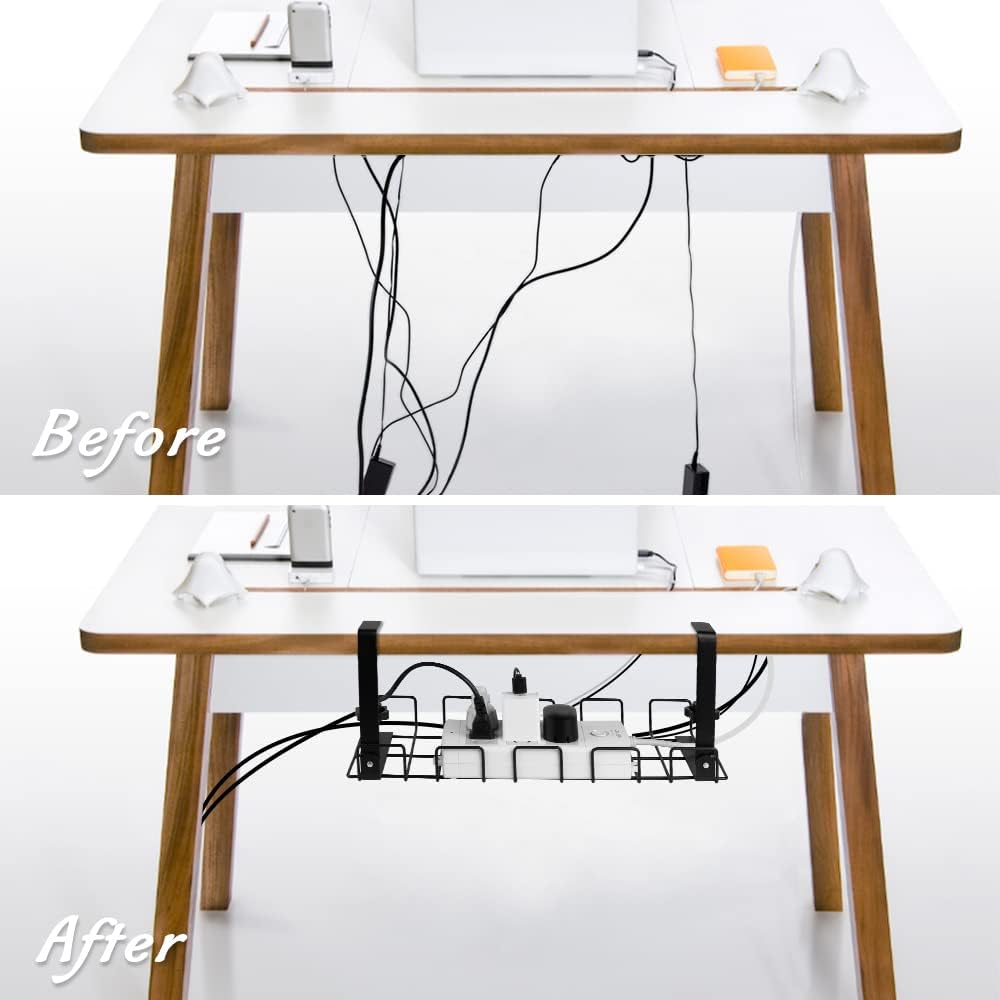 Under Desk Cable Management Tray 2-Pack – Black