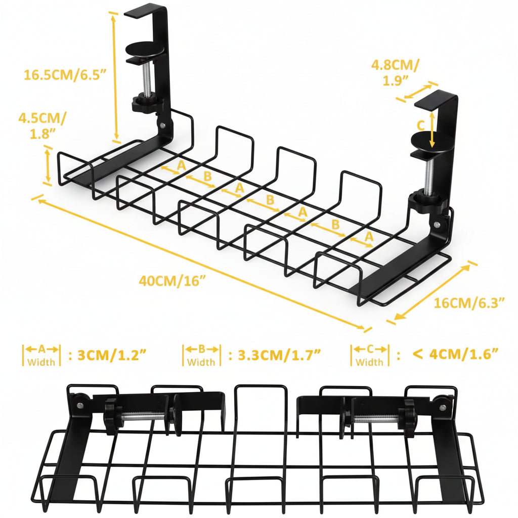 Under Desk Cable Management Tray 2-Pack – Black