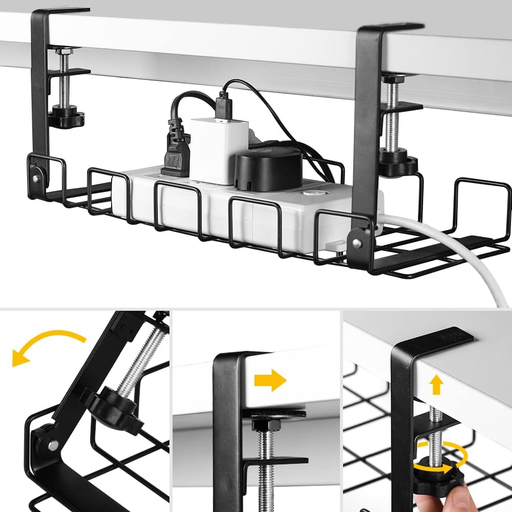 Under Desk Cable Management Tray 2-Pack – Black