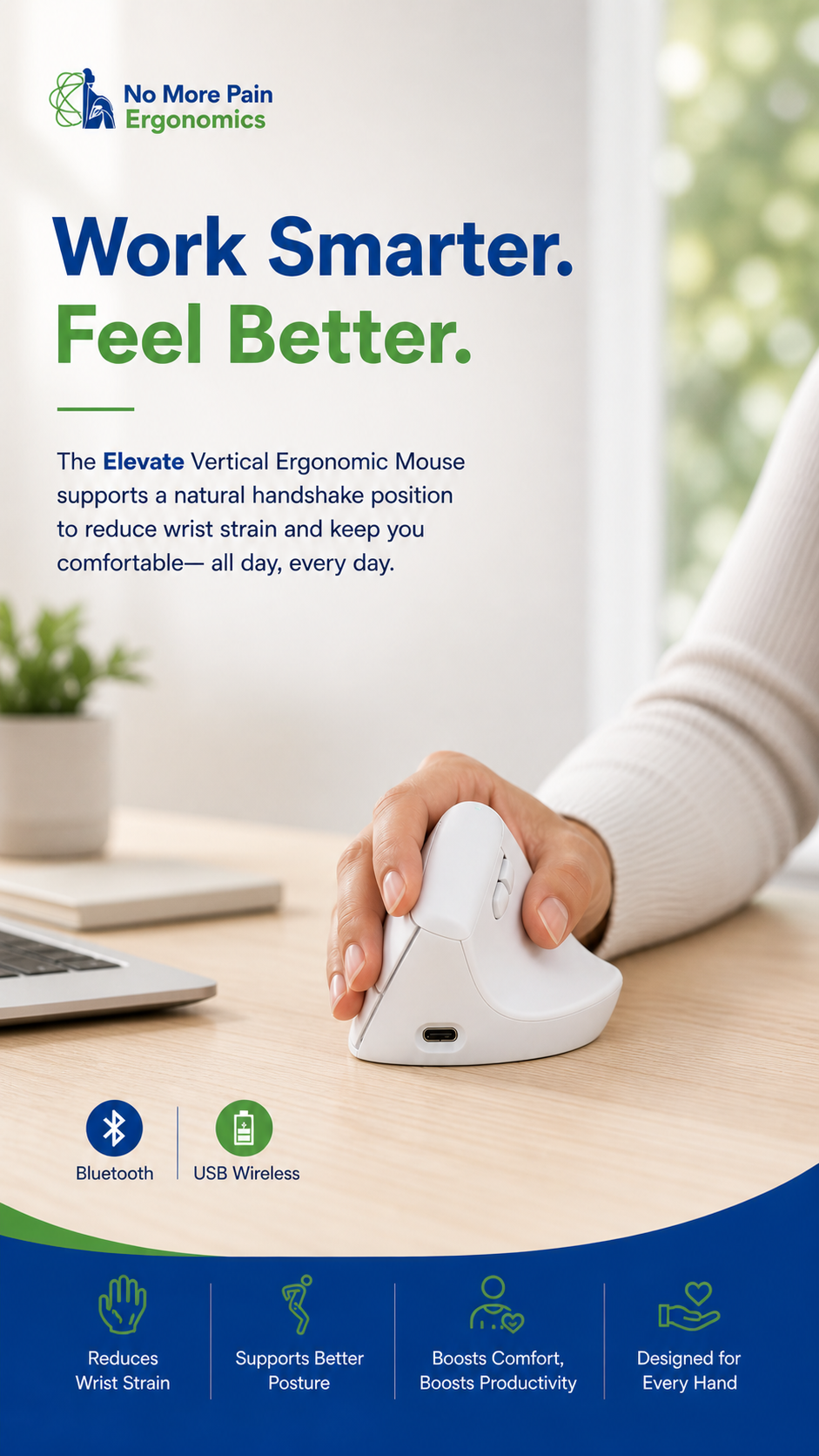 Elevate Vertical Ergonomic Mouse - White