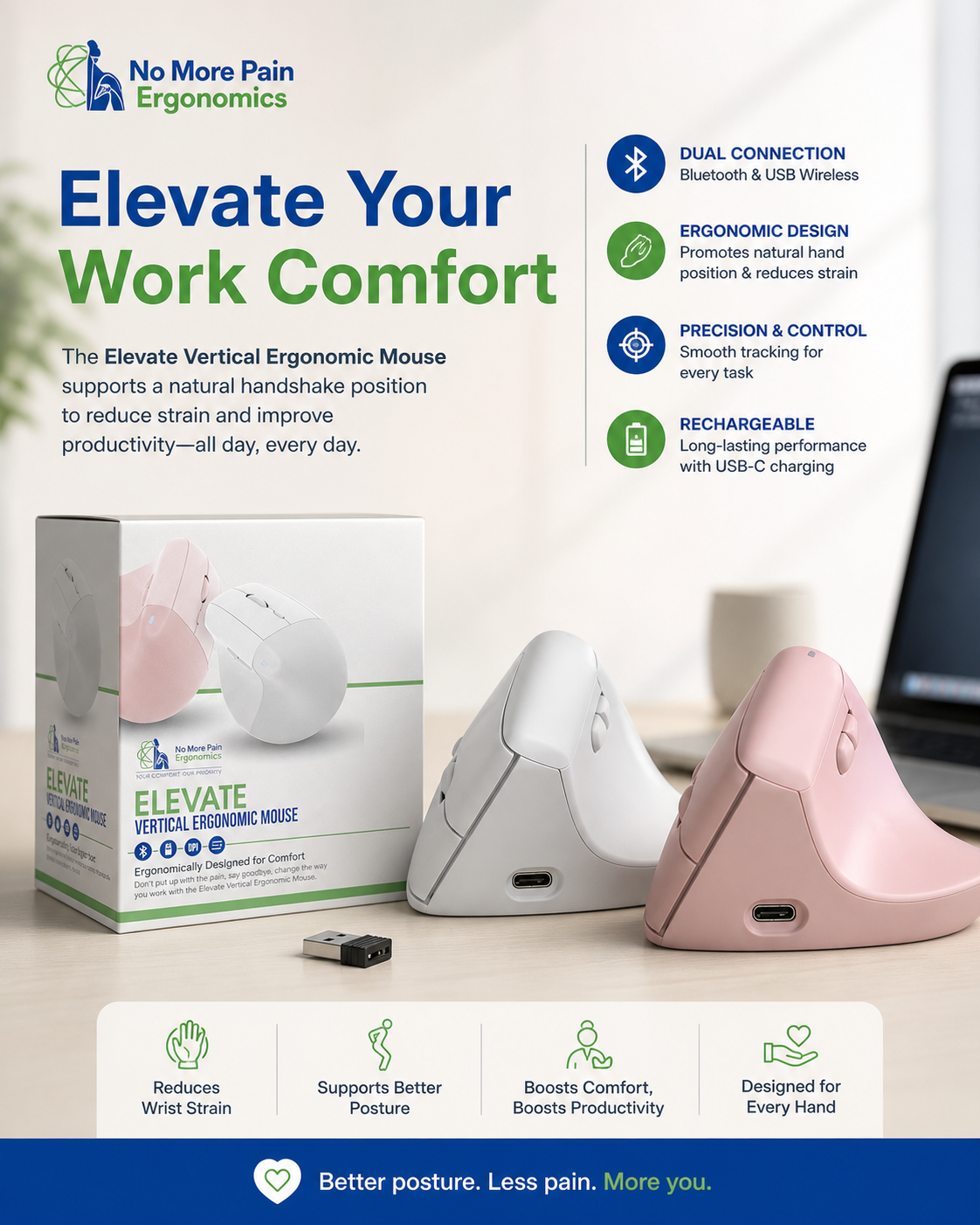 Elevate Vertical Ergonomic Mouse - Pink
