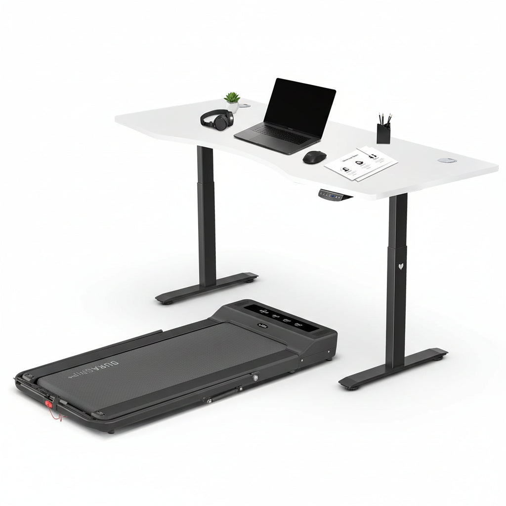 LSG Nimbus Walking Pad Treadmill + ErgoDesk Standing Desk 180cm - White