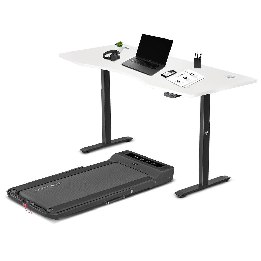 LSG Nimbus Walking Pad Treadmill + ErgoDesk Standing Desk 180cm - White